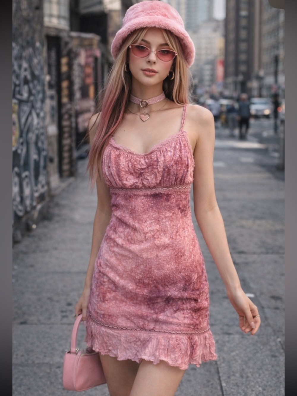 Blu Heaven Women's Pink Tie Dye Slip Dress Size Large 38142